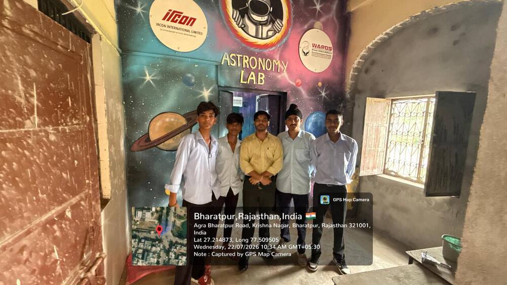 Astronomy Lab mural and IRCON-WARDS logo plaques, Bharatpur