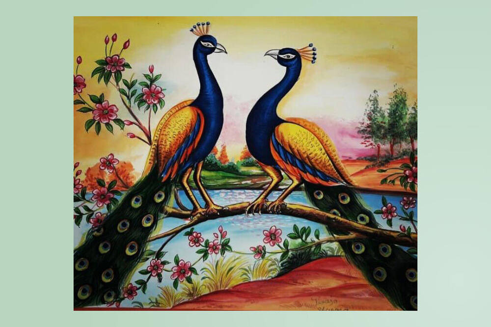 Finished peacock painting by a trainee