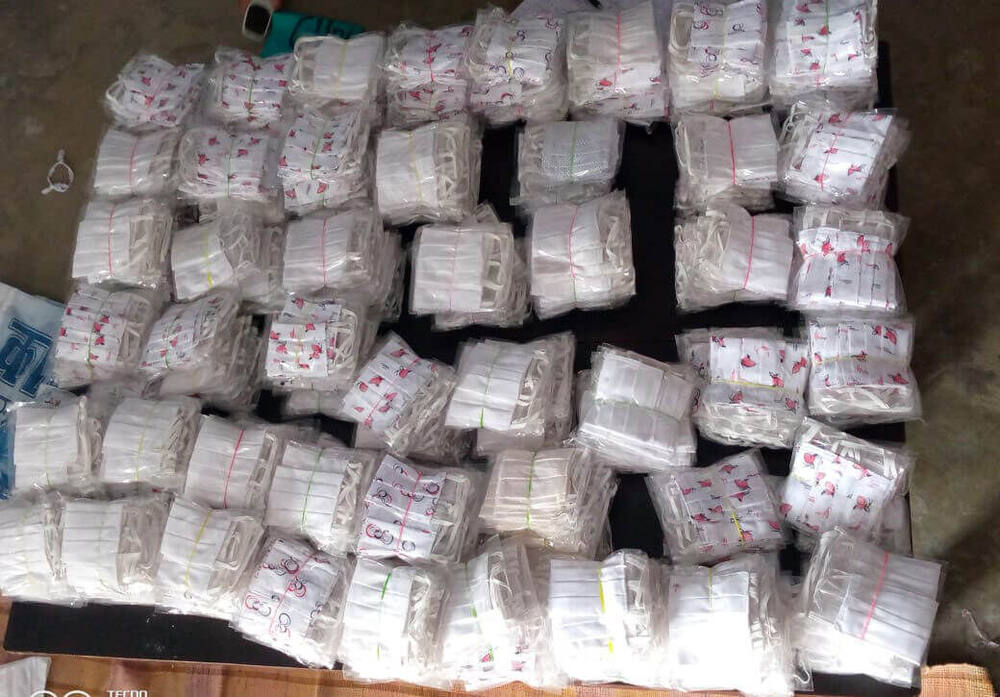 Packaged face masks ready for supply, made during the BPCL skilling programme