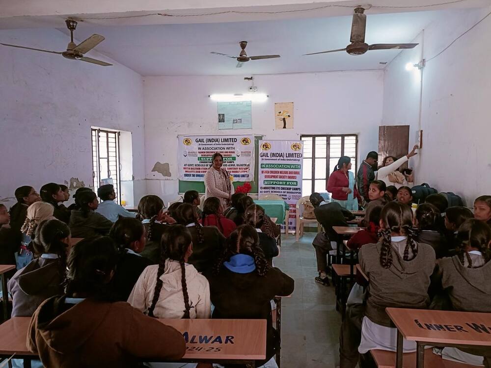 Full classroom assembly at a GAIL-funded camp, Alwar