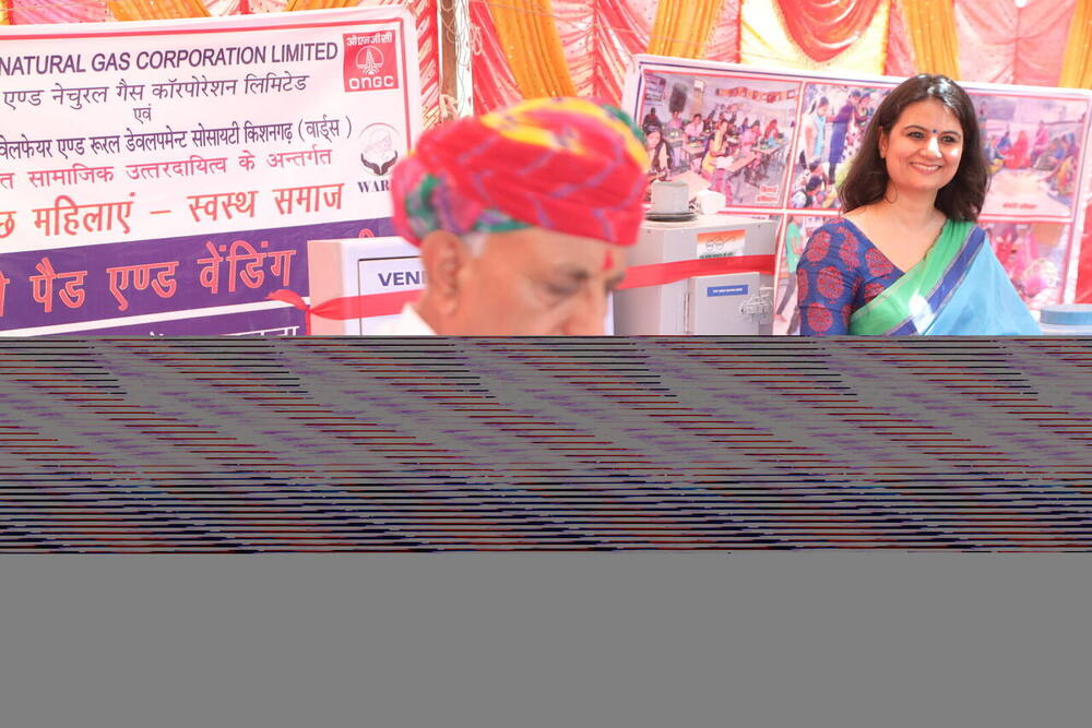 Dr. Shweta Laddha at the vending-machine ribbon-cutting, Bawdi Mohalla, Ralawata