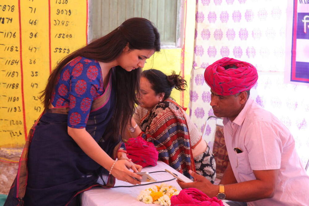 Dr. Shweta Laddha with a village elder, Ramner ki Dhani camp