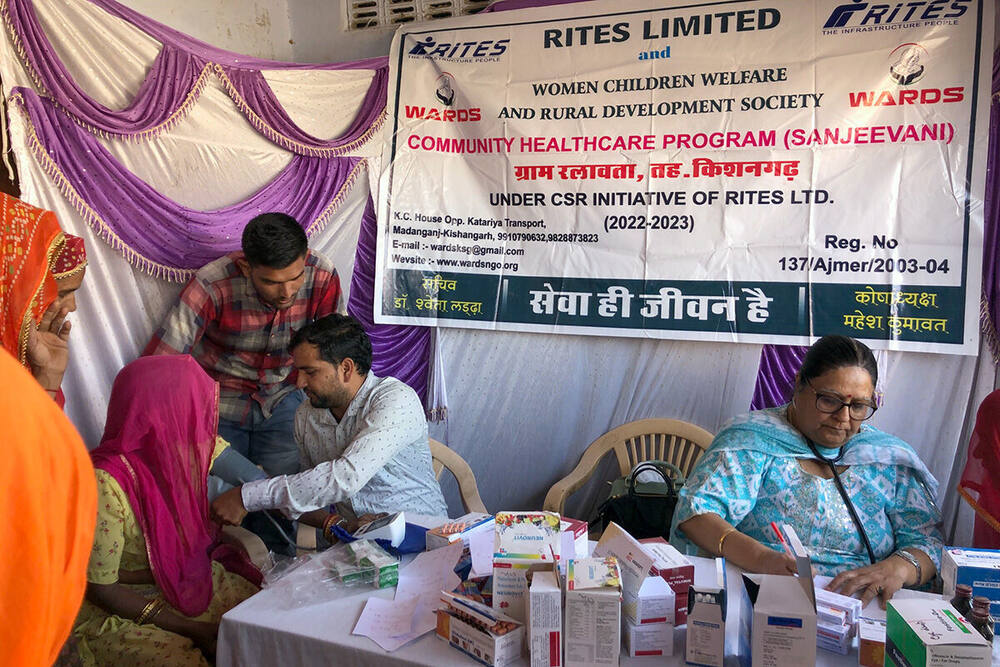 Official RITES-WARDS Sanjeevani banner with a patient receiving treatment, Ralawata