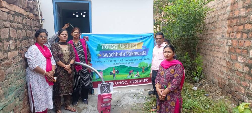 ONGC-branded sanitary napkin incinerator installed, Swachhata Pakhwada 2025
