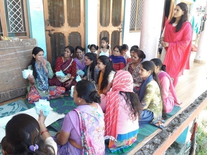 WARDS team distributing sanitary napkins to women in the surrounding community, Uttarkashi