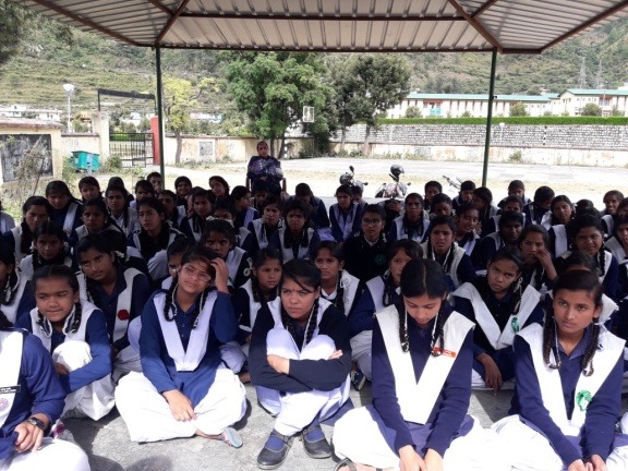 Students assembled for a menstrual hygiene awareness session, Uttarkashi